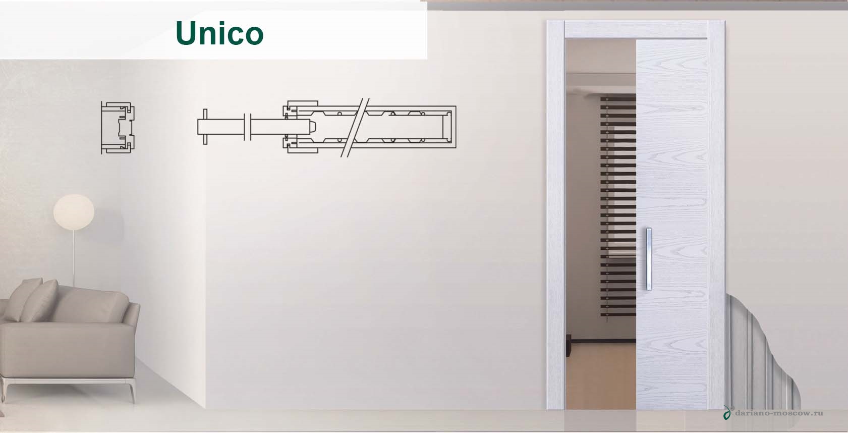 Пенал Unico - состоит из металлического пенала для одной деревянной двери.